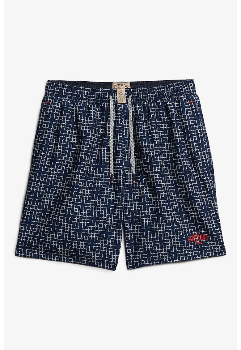 Pantaloni scurti de baie cu model si snururi - Alb/Bleumarin