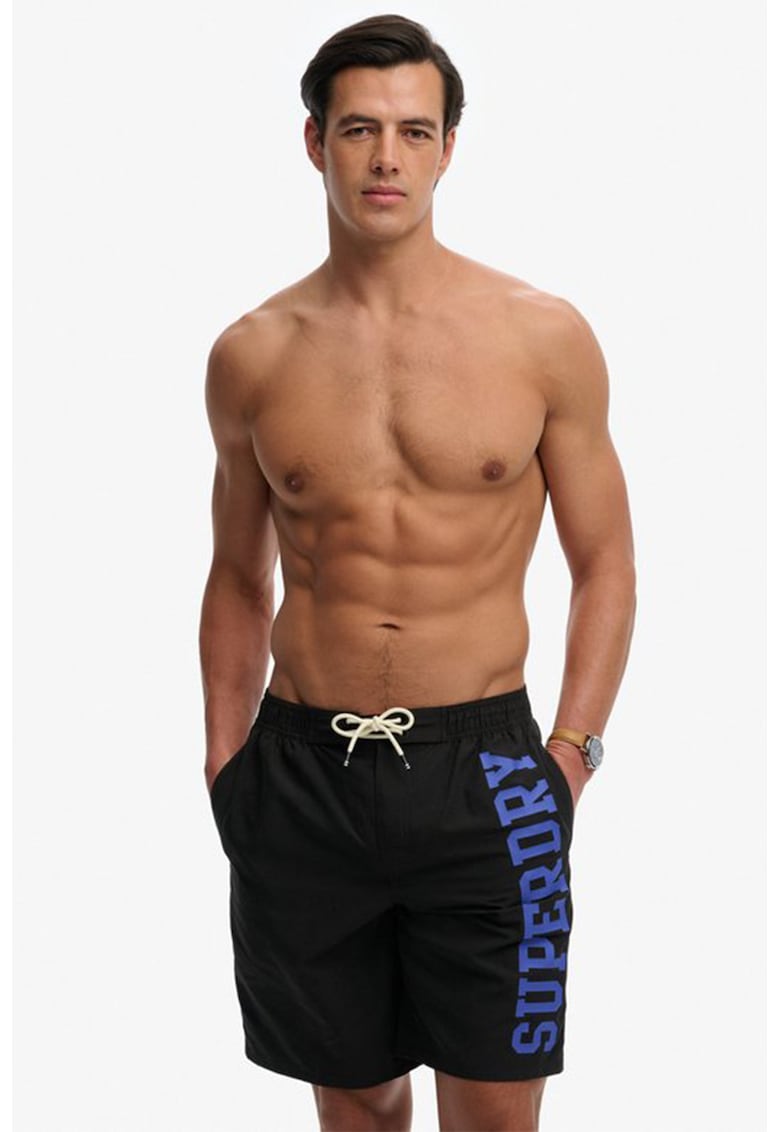 Pantaloni scurti de baie cu logo - Negru/Albastru royal