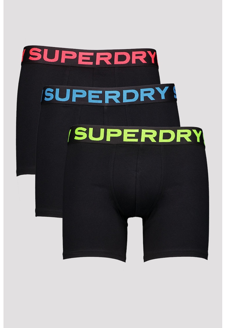 Set de boxeri cu banda logo in talie - 3 perechi - Negru/Roz aprins/Albastru royal/Verde electric