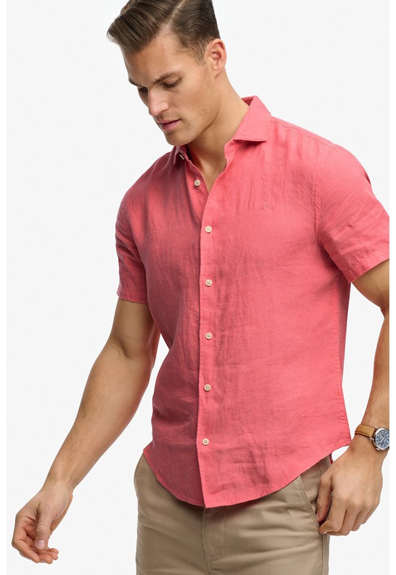 Camasa din in cu maneci scurte - Coral