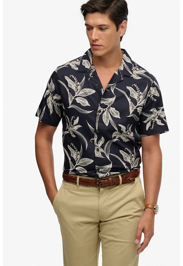 Camasa regular fit cu model floral - Albastru ultramarin/Alb murdar