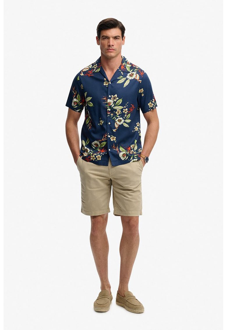Camasa regular fit cu model floral - Albastru inchis/Verde pal