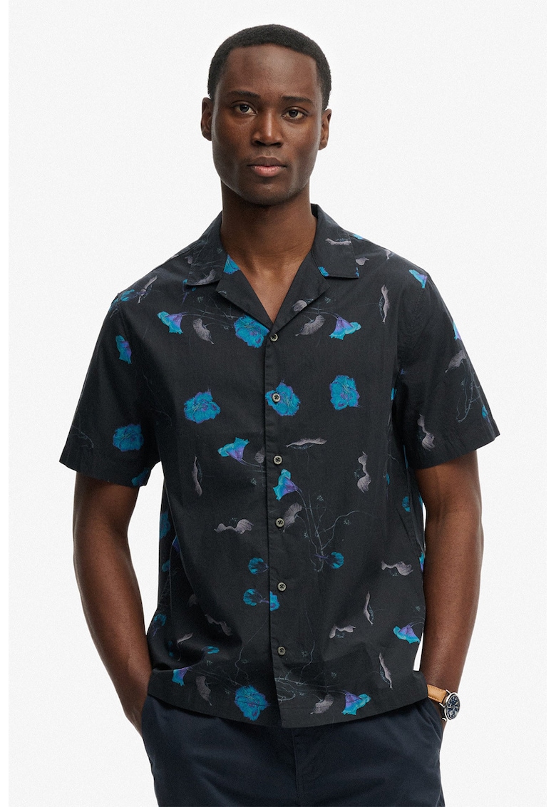 Camasa cu maneci scurte si imprimeu floral - Negru/Albastru deschis/Gri inchis