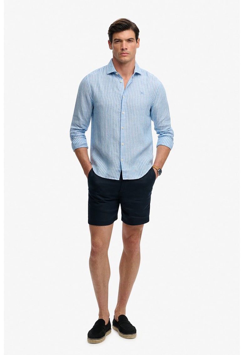 Camasa din in cu model in dungi - Albastru deschis
