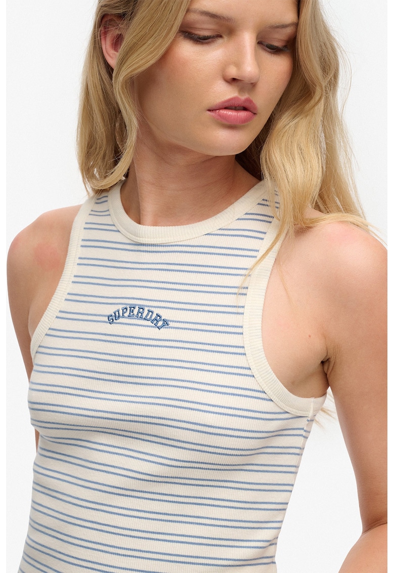 Top crop cu dungi - Alb fildes/Albastru lavanda