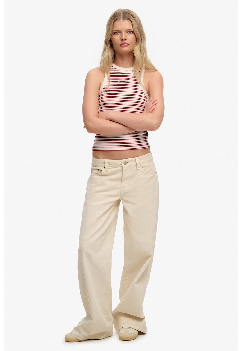 Top crop cu dungi - Alb/Rosu inchis