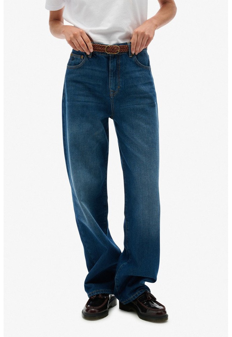 Blugi cu croiala ampla si talie inalta - Albastru inchis