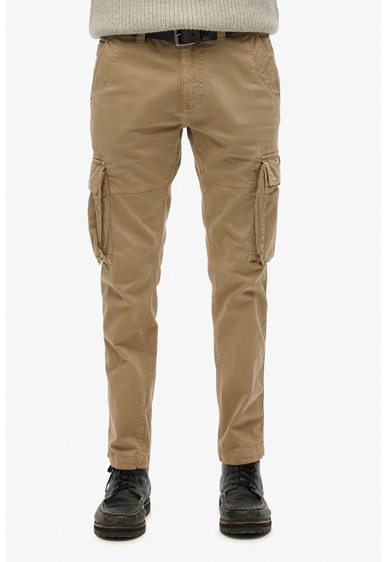 Pantaloni cargo cu model uni - Maro camel
