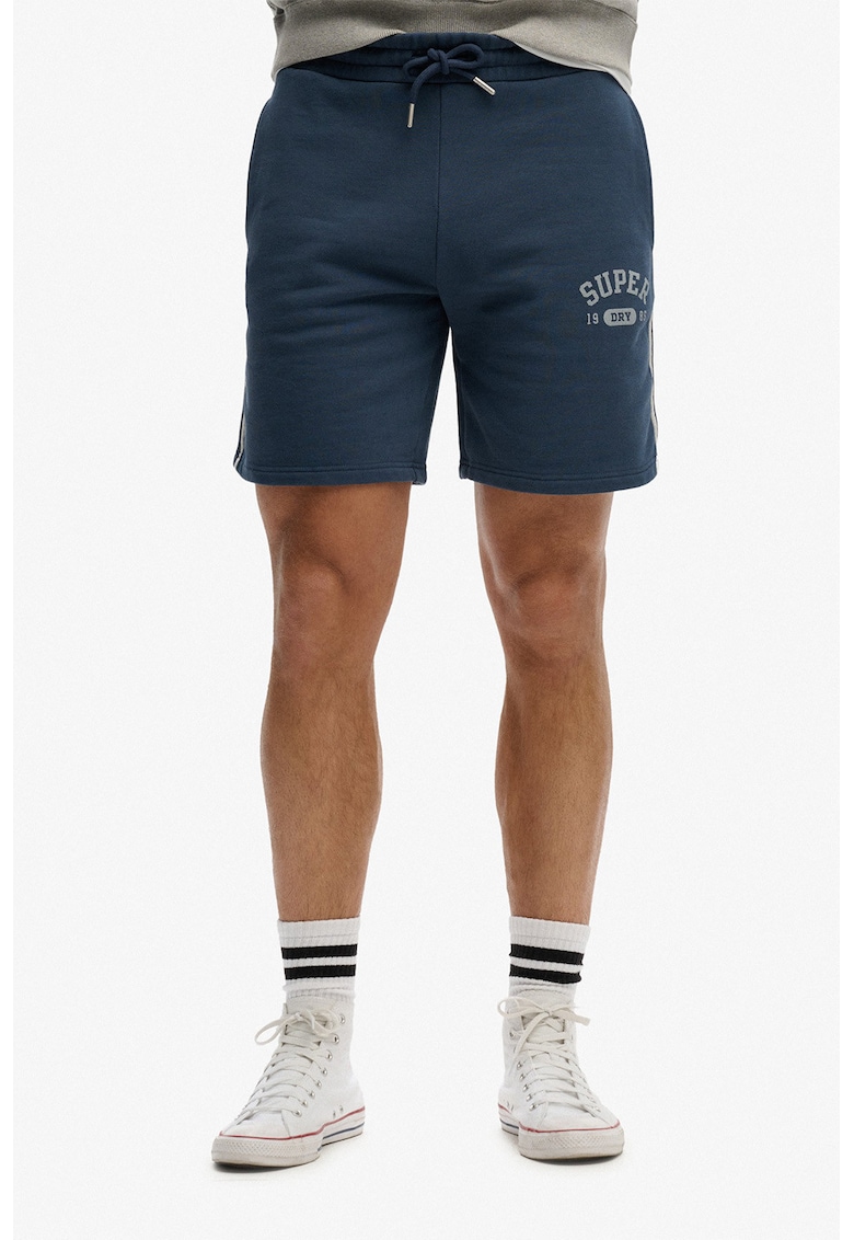 Pantaloni scurti de trening din amestec de bumbac - Bleumarin