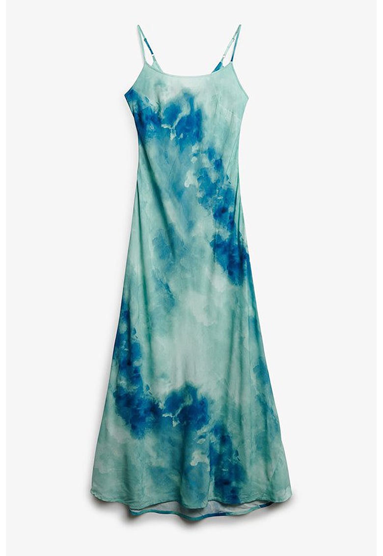 Rochie fara maneci cu model tie-dye - Albastru inchis/Turcoaz