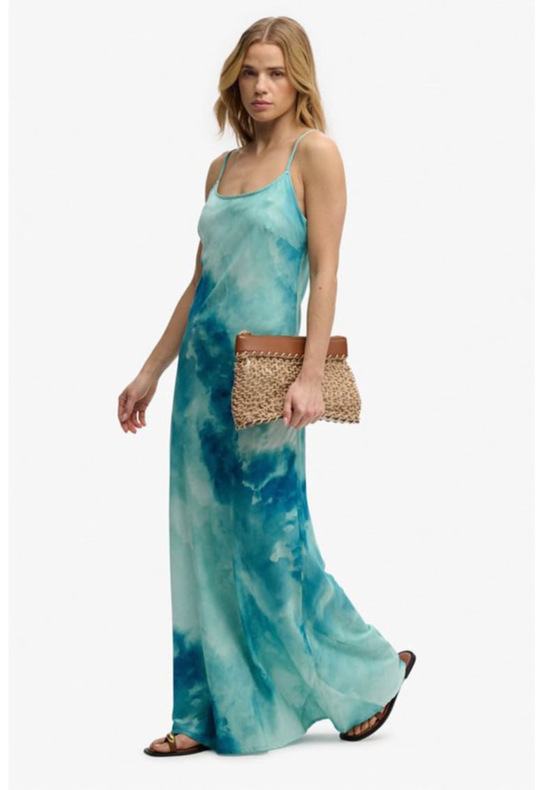 Rochie fara maneci cu model tie-dye - Albastru inchis/Turcoaz