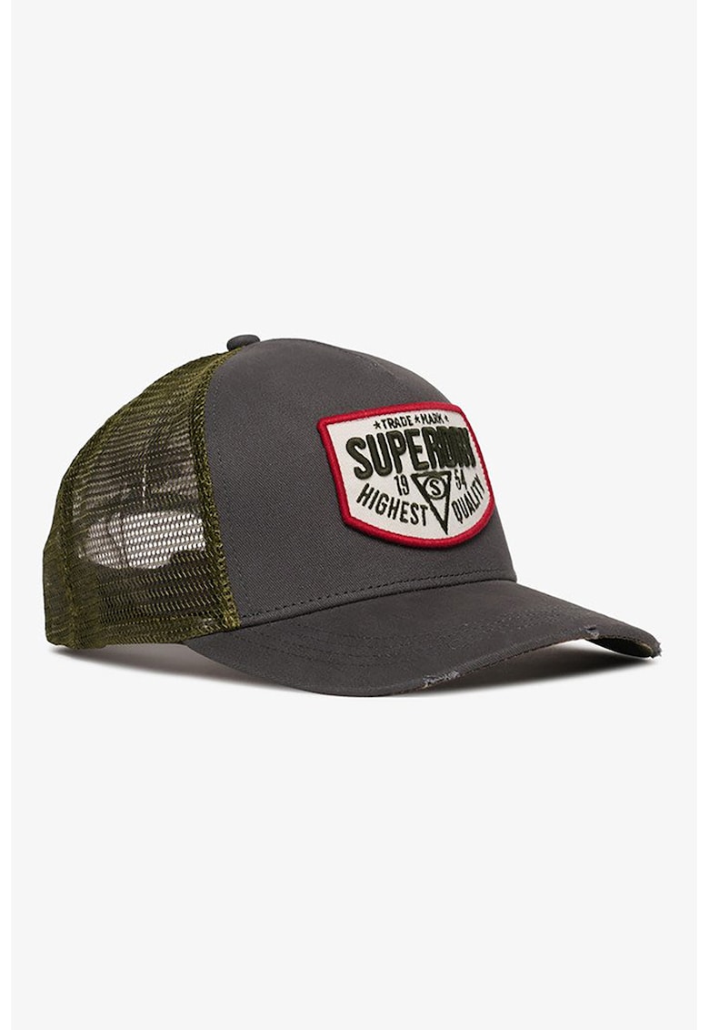 Sapca trucker cu detalii cu aspect deteriorat - Kaki/Gri inchis
