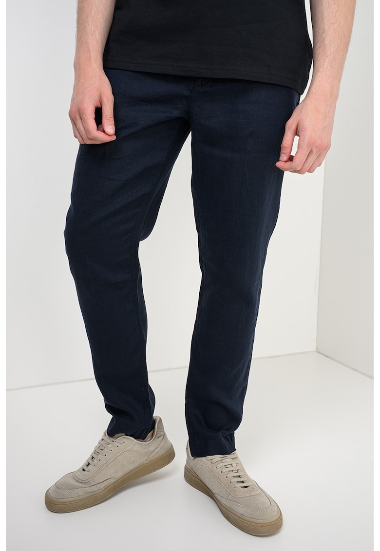 Pantaloni din in cu snur - Bleumarin
