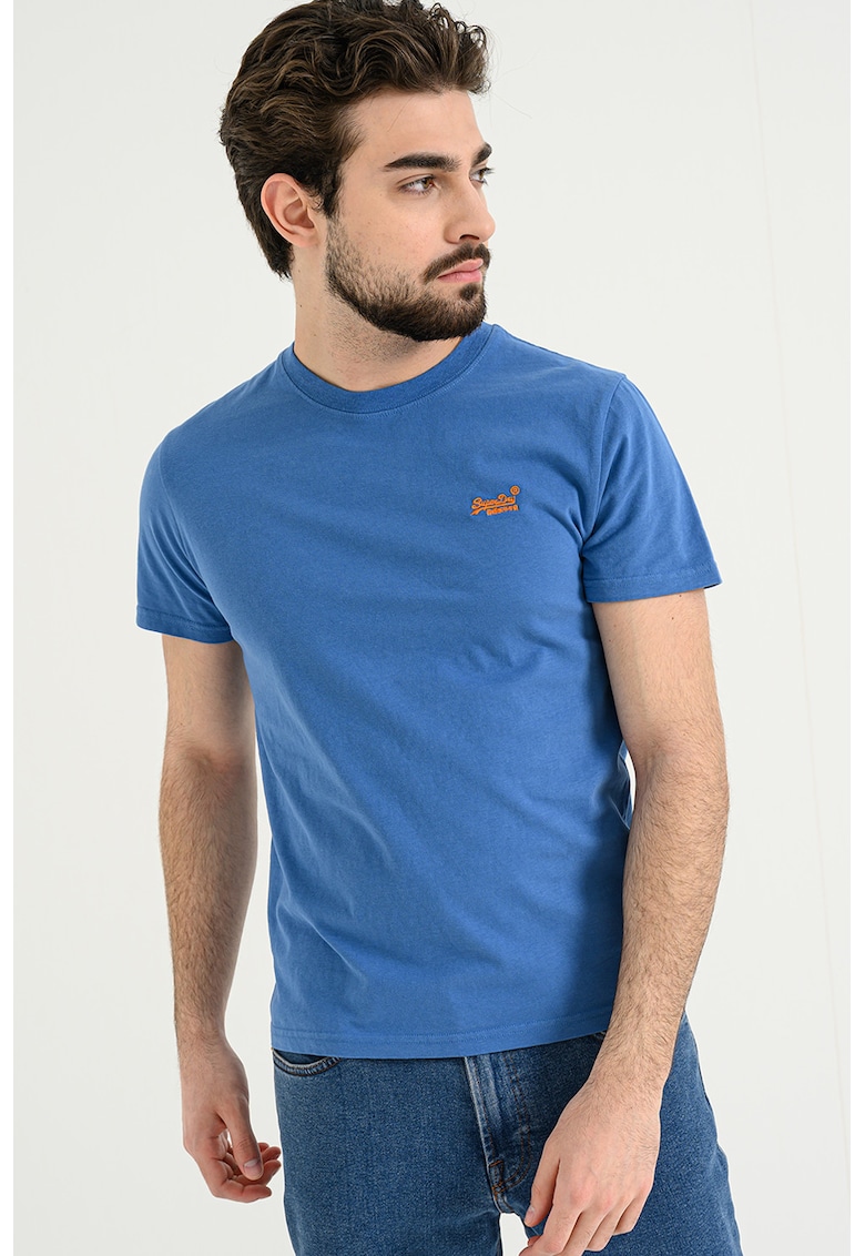 Tricou slim fit de bumbac Essential - Portocaliu mandarina/Albastru royal