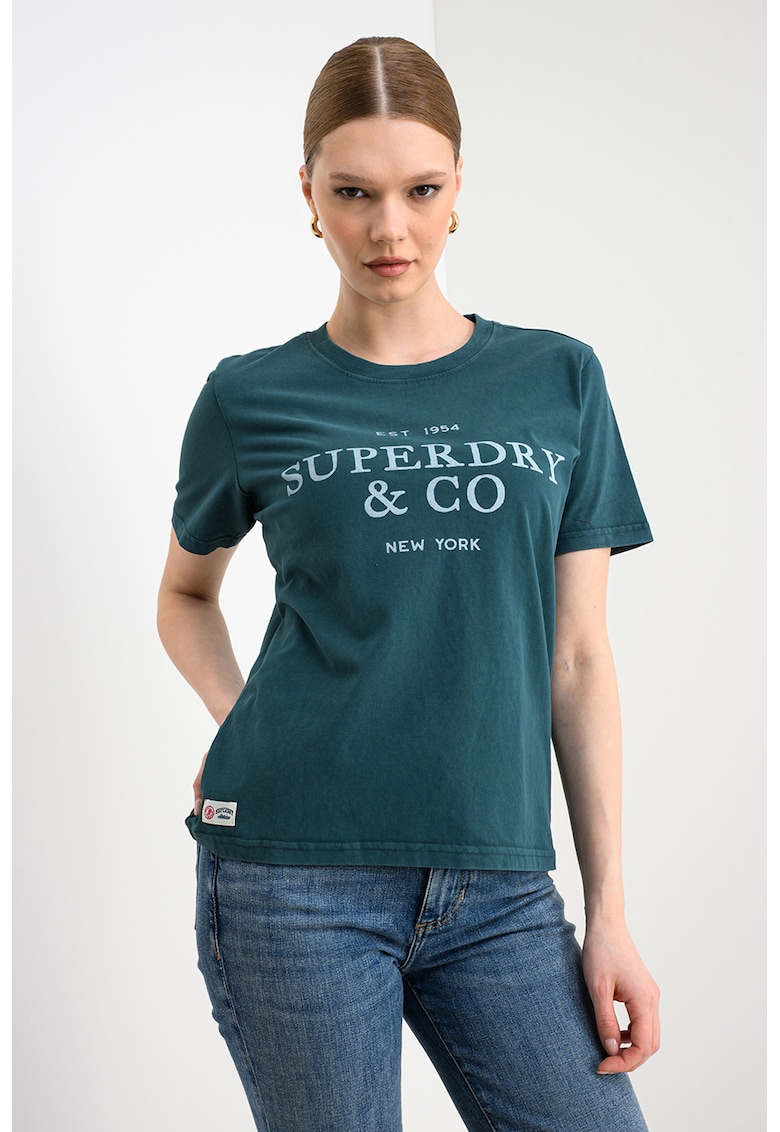 Tricou lejer de bumbac - Albastru azur/Verde englez