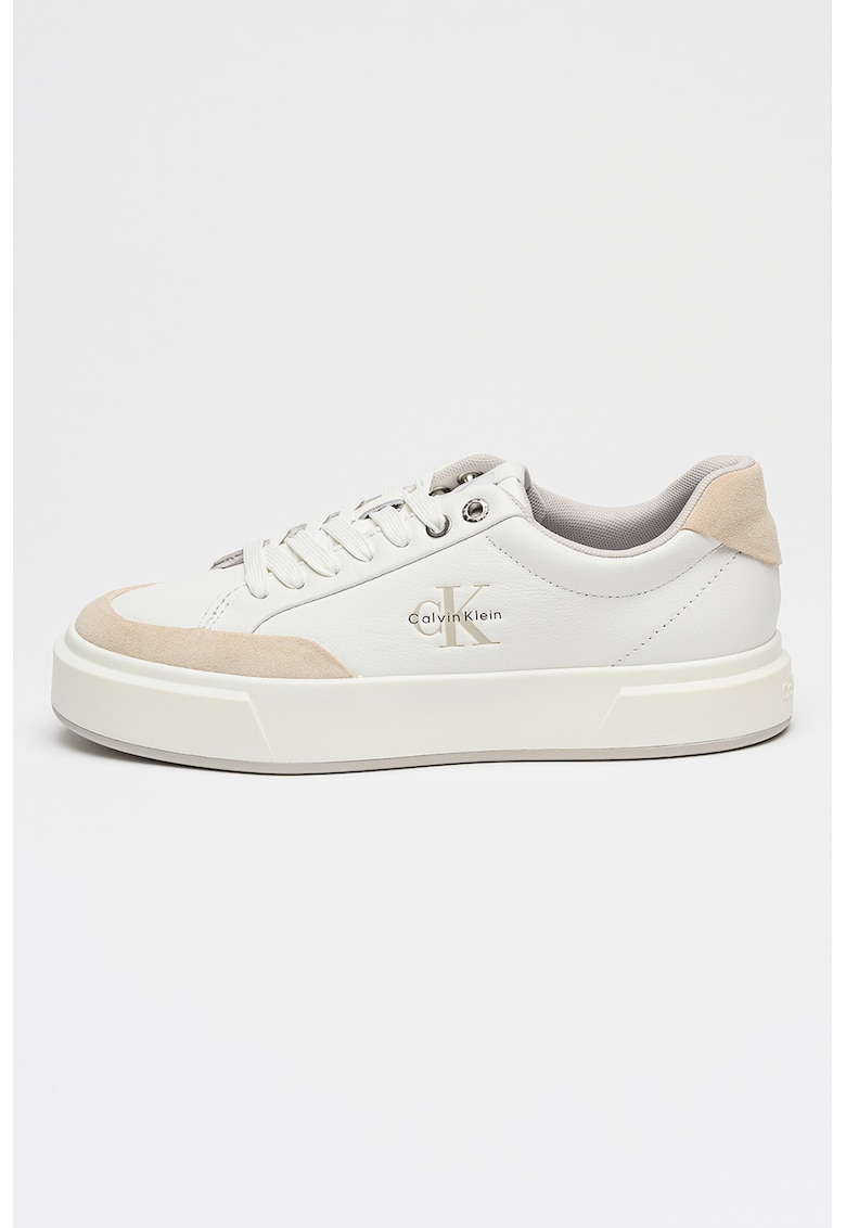 Pantofi sport Premier de piele cu insertii de piele intoarsa - Alb murdar/Bej deschis