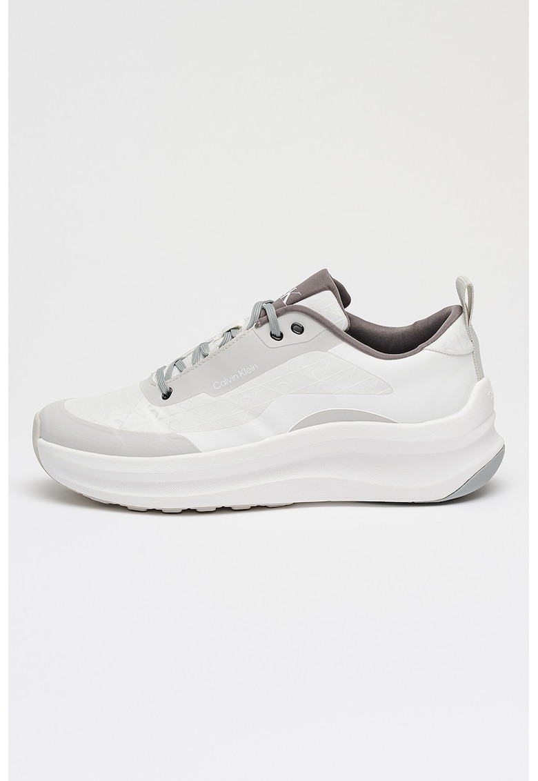 Pantofi sport din material textil cu talpa wedge - Gri deschis/Alb optic