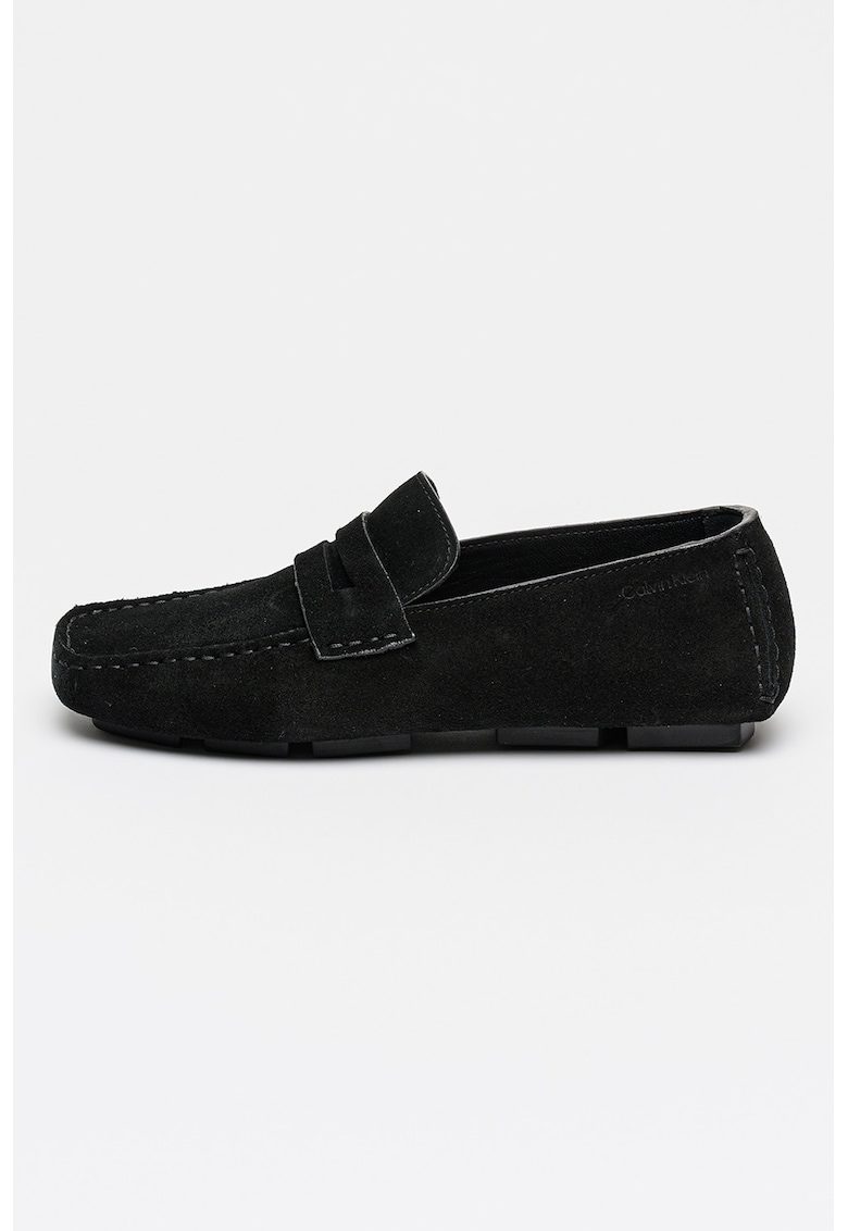 Pantofi loafer de piele intoarsa cu varf patrat' - Negru