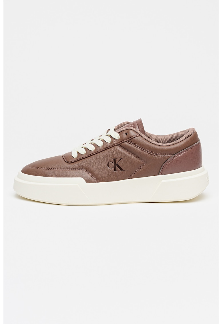 Pantofi sport de piele cu talpa plata - Caramel/Alb murdar