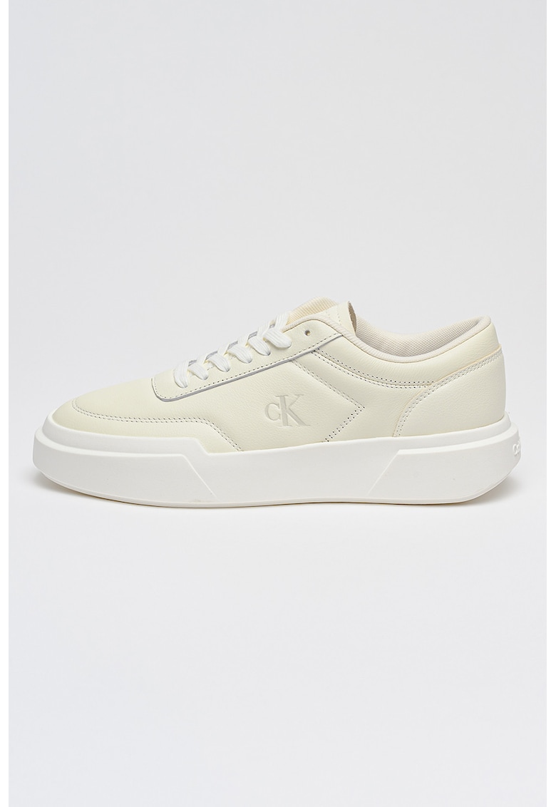 Pantofi sport de piele cu talpa plata - Alb murdar
