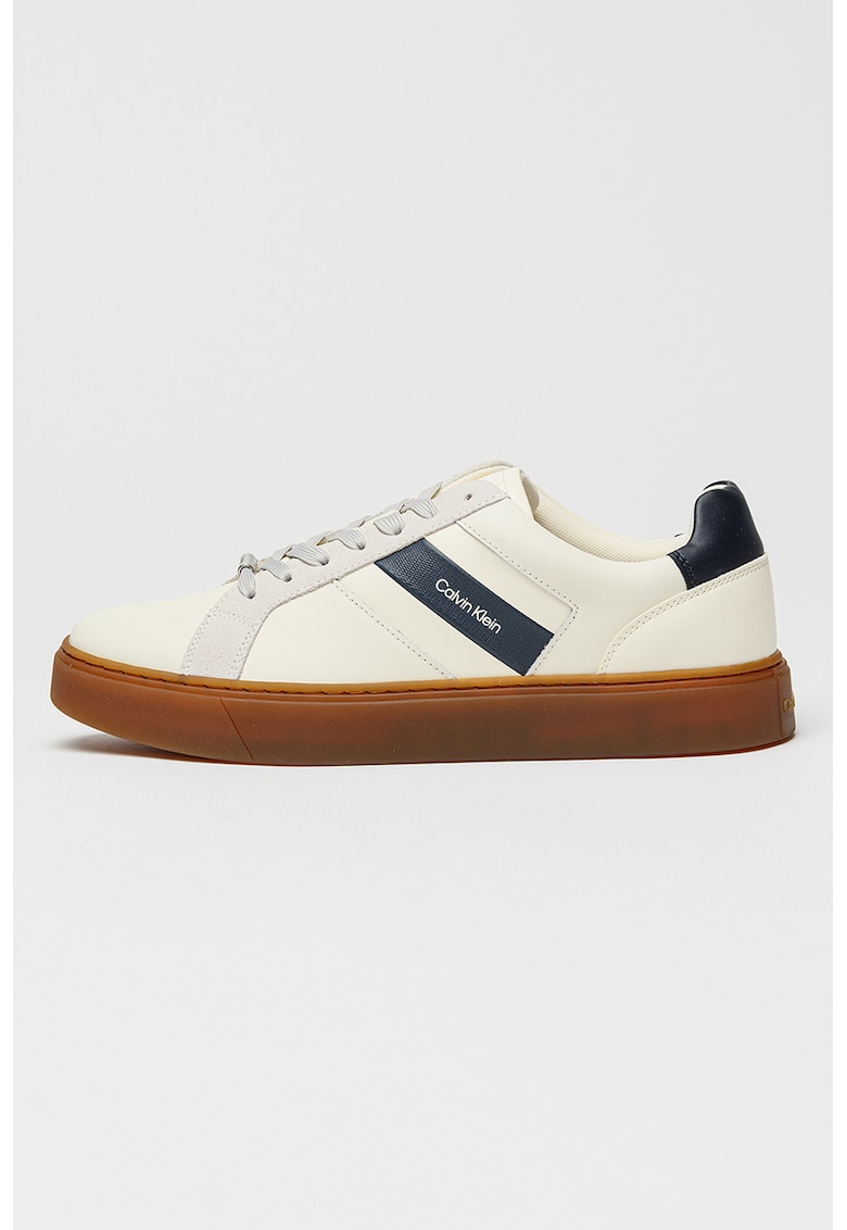 Pantofi sport de piele cu garnituri de piele intoarsa - Caramel/Alb murdar