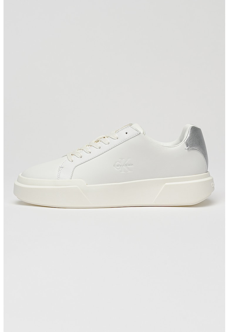 Pantofi sport de piele cu garnitiri cu aspect metalic - Alb murdar/Argintiu