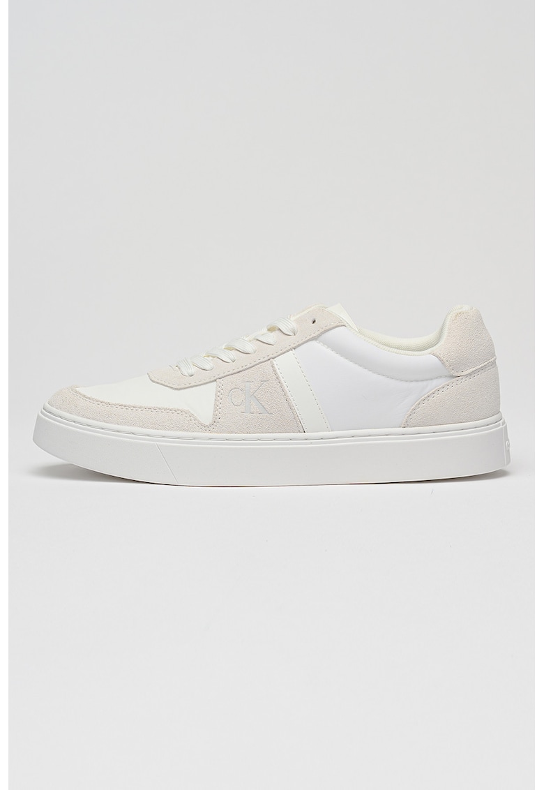 Pantofi sport low-cut cu garnituri de piele intoarsa - Alb optic/Alb murdar