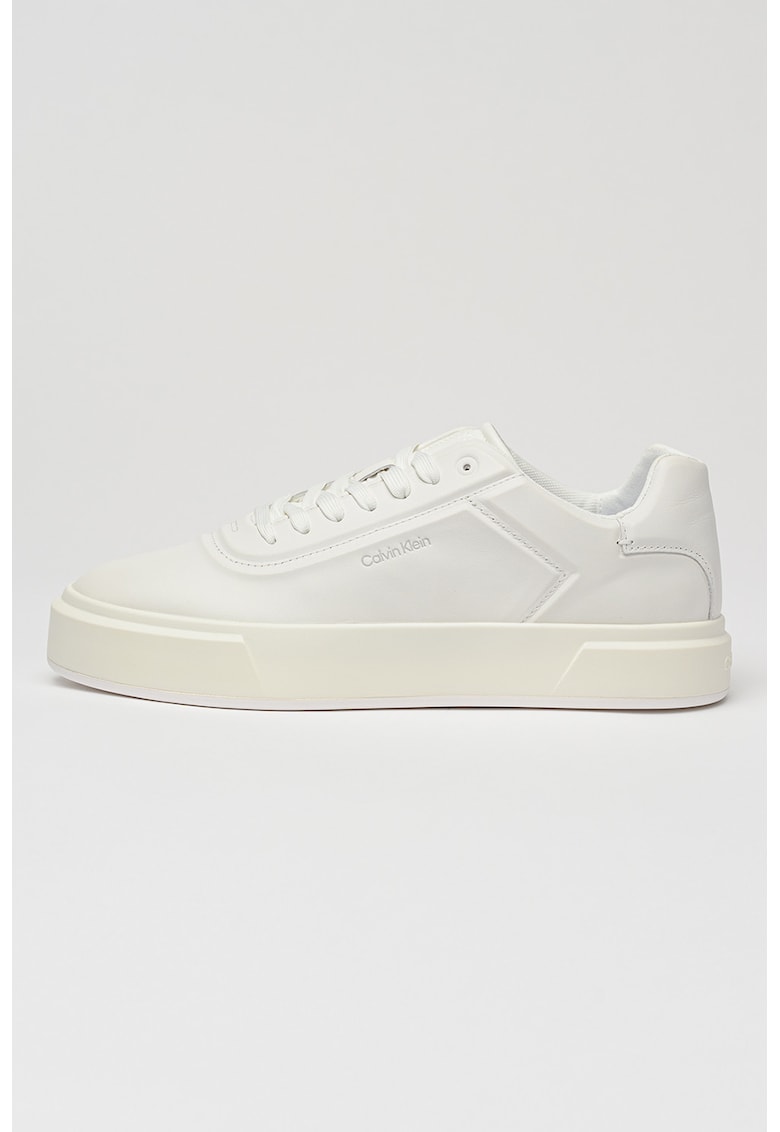 Pantofi sport de piele cu logo - Alb murdar