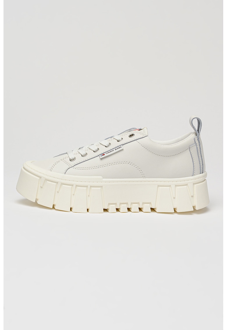 Pantofi sport flatform cu segmente de piele - Alb murdar