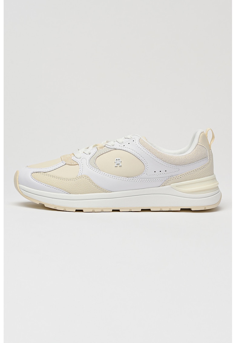 Pantofi sport Runner Mixt de piele cu garnituri de piele intoarsa - Alb optic/Alb murdar