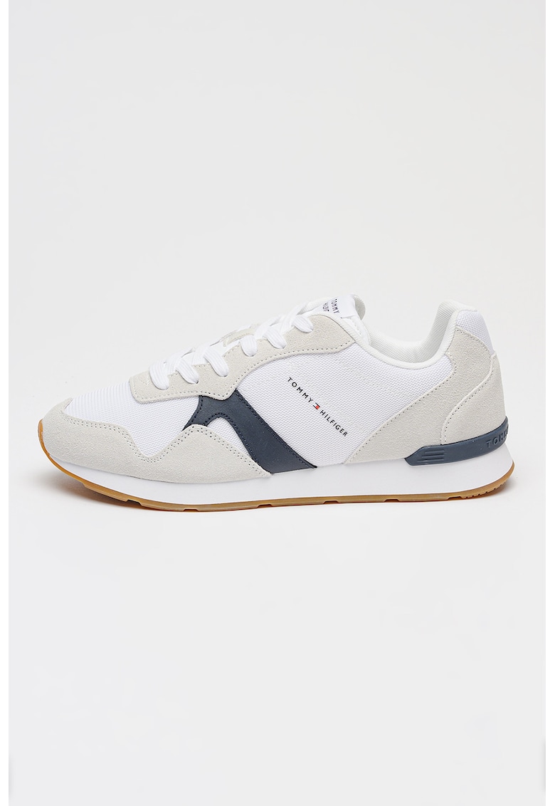 Pantofi sport low-cut Runner Icon cu straturi exterioare din piele intoarsa - Maro taupe deschis/Alb optic/Bleumarin