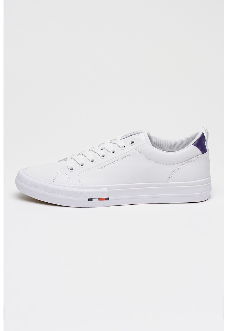 Pantofi sport Harlem de piele cu logo lateral - Alb optic/Bleumarin