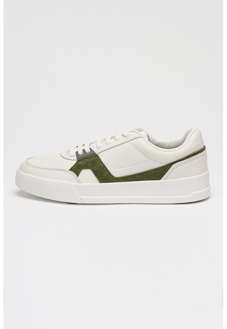 Pantofi sport Court Craft de piele cu garnituri contrastante de piele intoarsa - Alb optic/Verde feriga