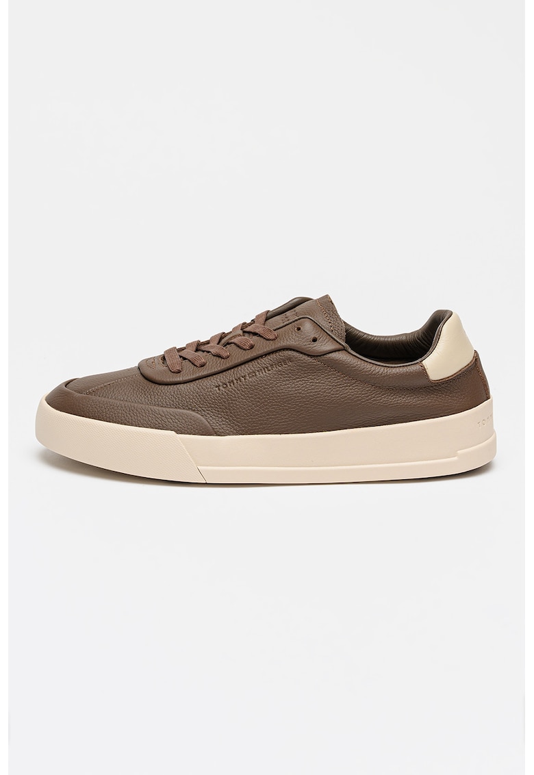 Pantofi sport Court Beast de piele cu logo stantat - Crem/Maro pamantiu
