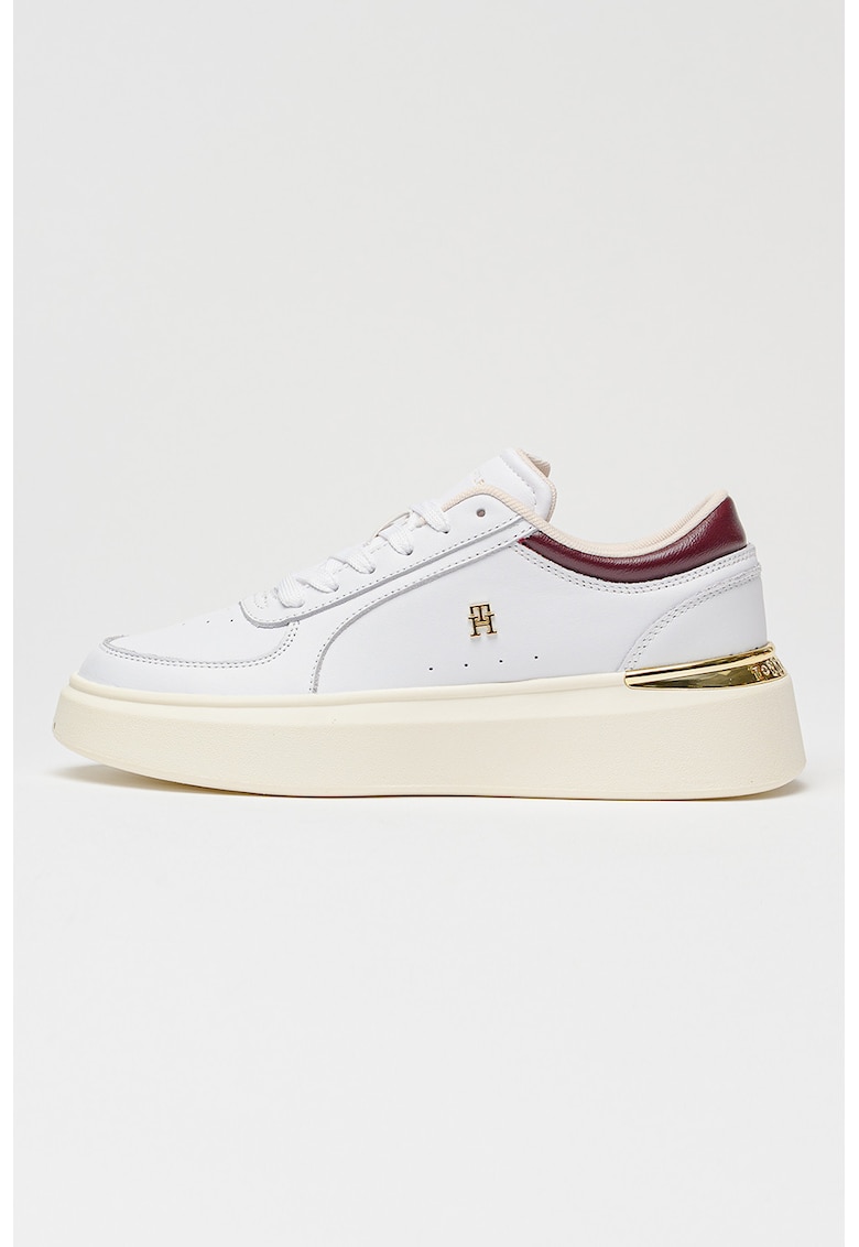 Pantofi sport flatform de piele lucioasa - Auriu/Visiniu/Alb optic