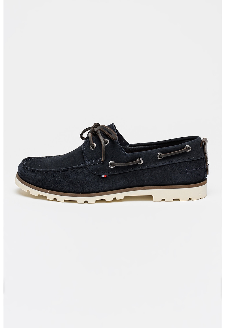 Pantofi boat de piele intoarsa - Albastru ultramarin/Alb murdar