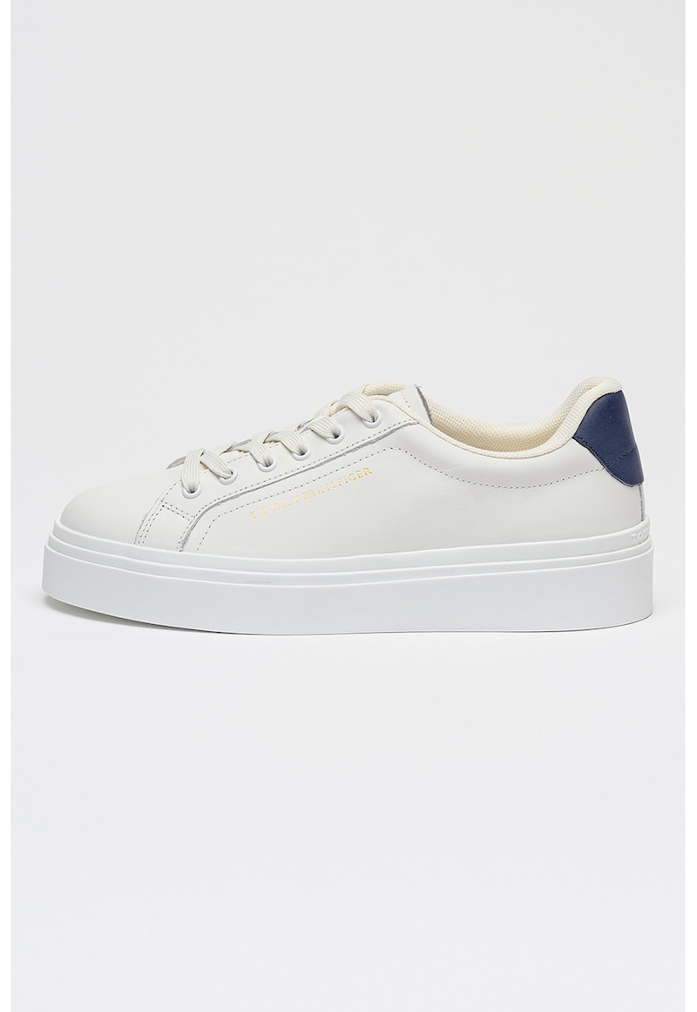 Pantofi sport de piele cu siret Chic Cupsole - Alb optic/Bleumarin