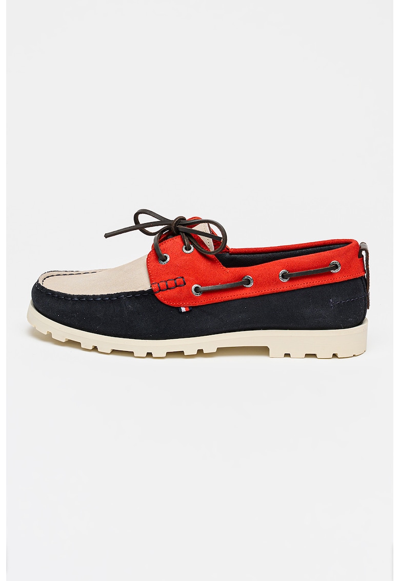 Pantofi boat de piele intoarsa - Rosu/Bleumarin