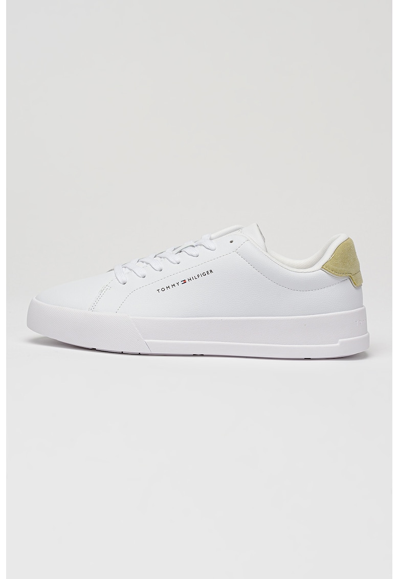 Pantofi sport Court din piele cu logo - Verde pal/Alb optic