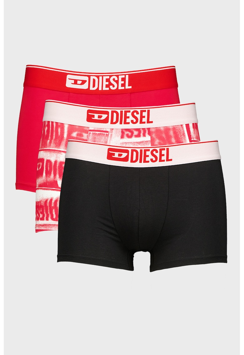 Set de boxeri cu model uni si model Damien - 3 perechi - Rosu/Negru/Alb optic