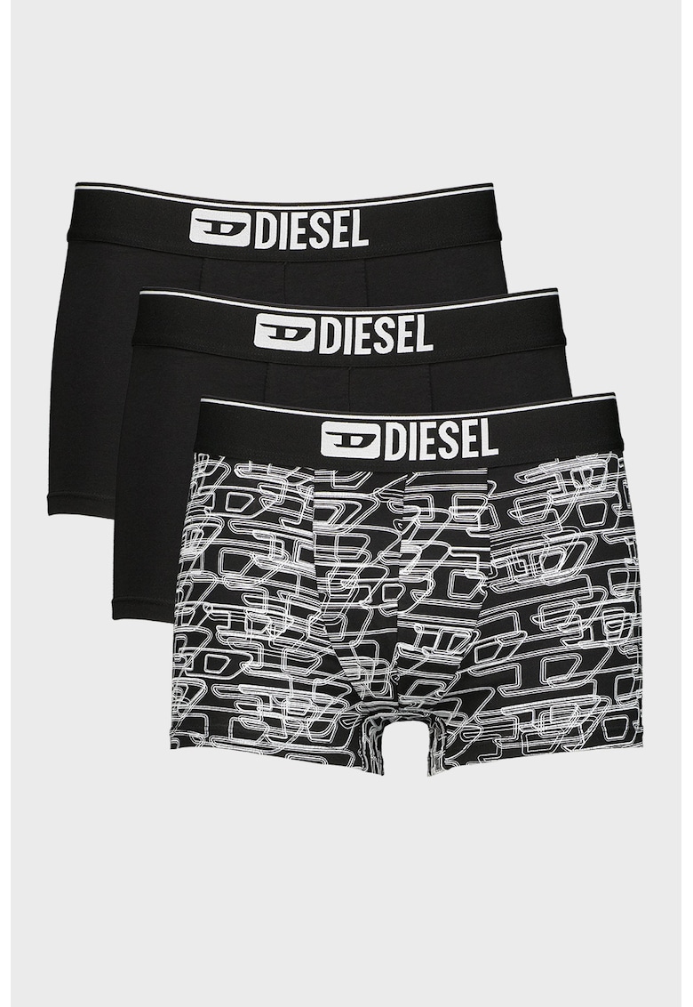 Set de boxeri cu model monograma Damien - 3 perechi - Negru/Alb optic