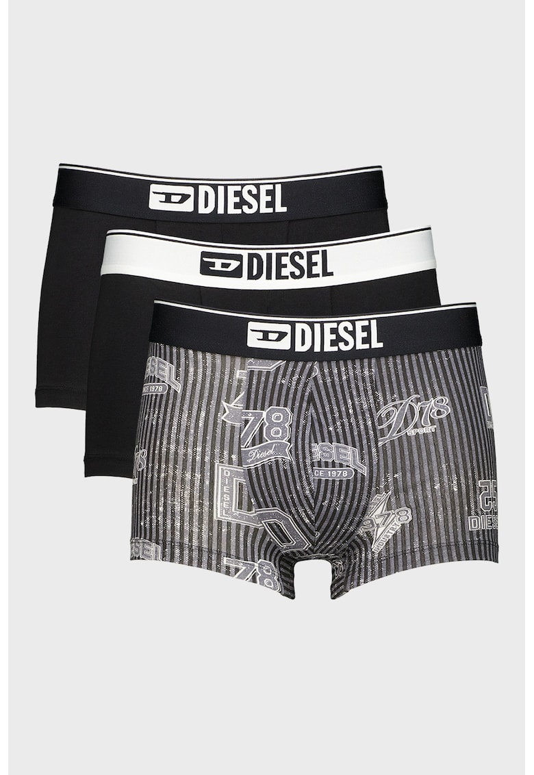 Set de boxeri cu design uni si model Damien - 3 perechi - Negru/Gri deschis/Alb optic