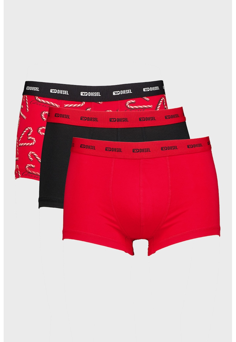 Set de boxeri cu tematica de iarna Damien - 3 perechi - Rosu/Negru stins/Crem