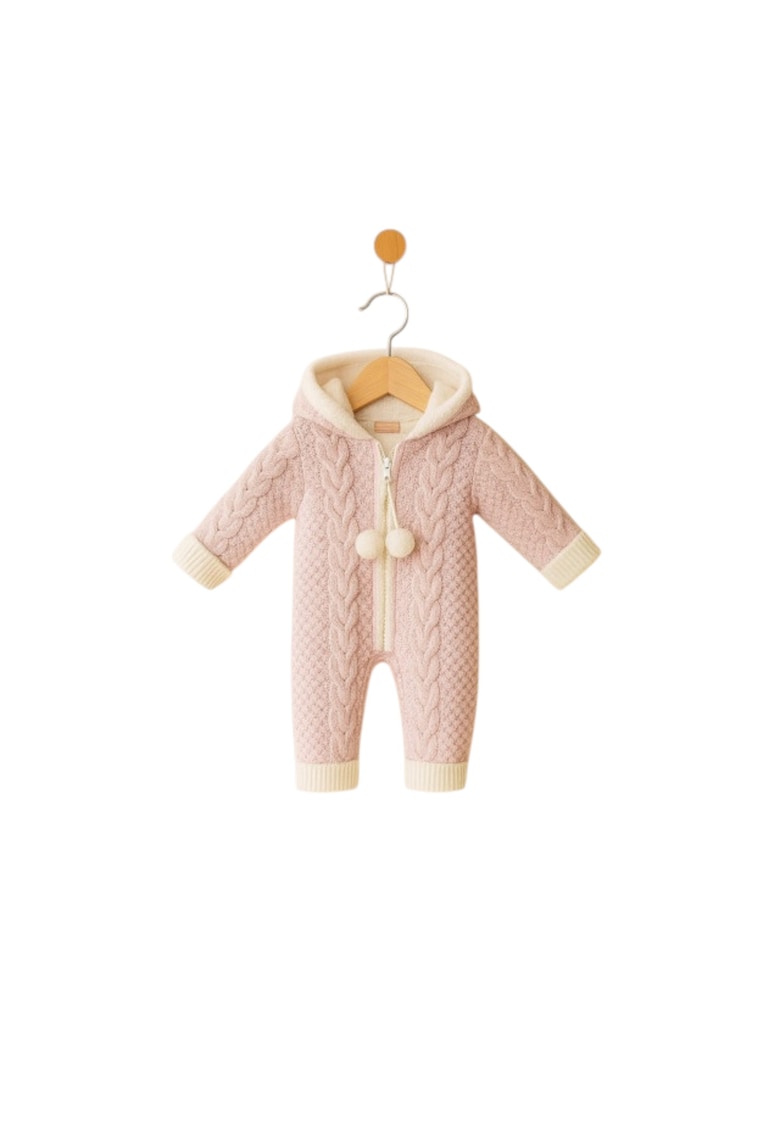 Body tricotat roz cu gluga pentru fetite - 9-12 luni - material acril -