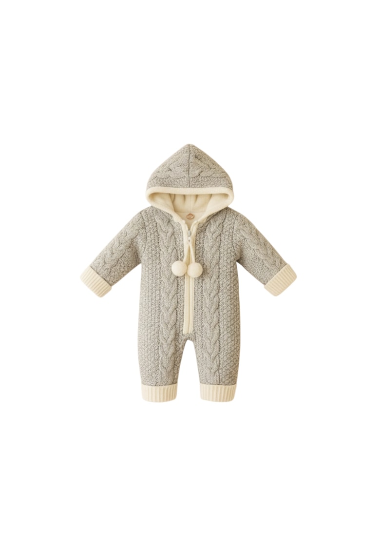 Body tricotat gros cu gluga pentru bebelusi - gri - 6-9 luni