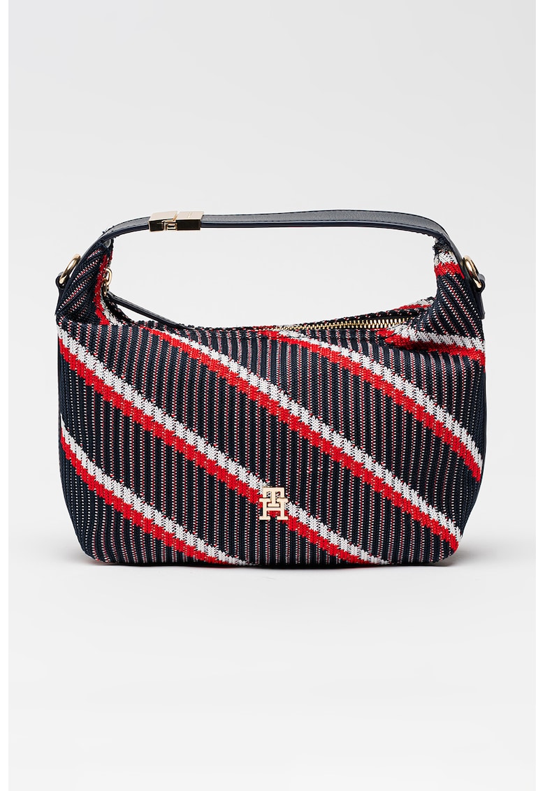 Geanta crossbody cu dungi in diagonala Go - Rosu/Alb/Negru