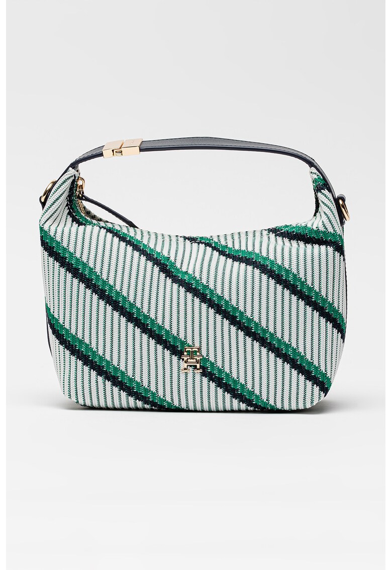 Geanta crossbody cu dungi in diagonala Go - Alb/Verde/Negru