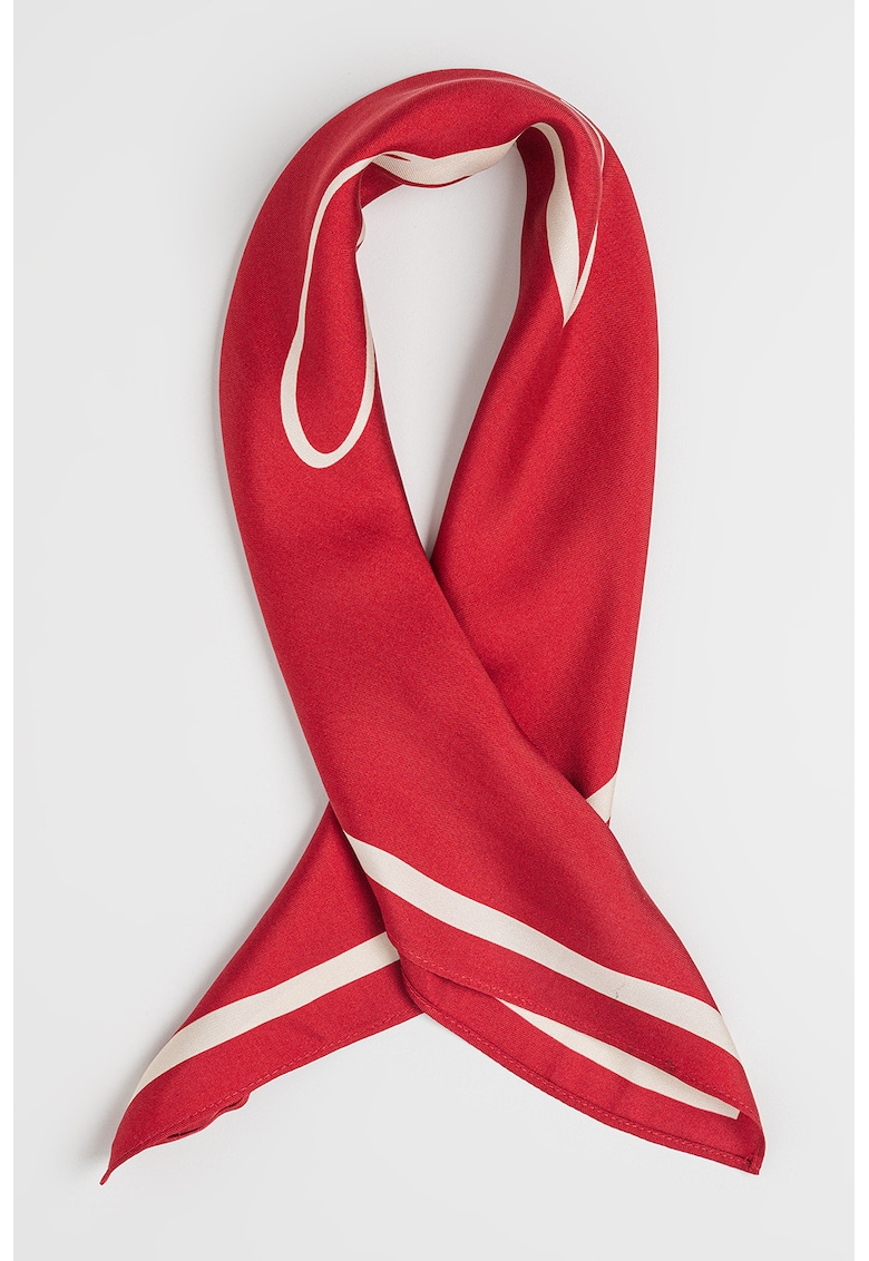 Esarfa patrata de matase cu monograma - Rosu vermillion/Crem