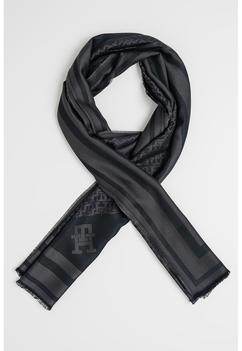 Esarfa din amestec de lana si modal cu monograma - Negru