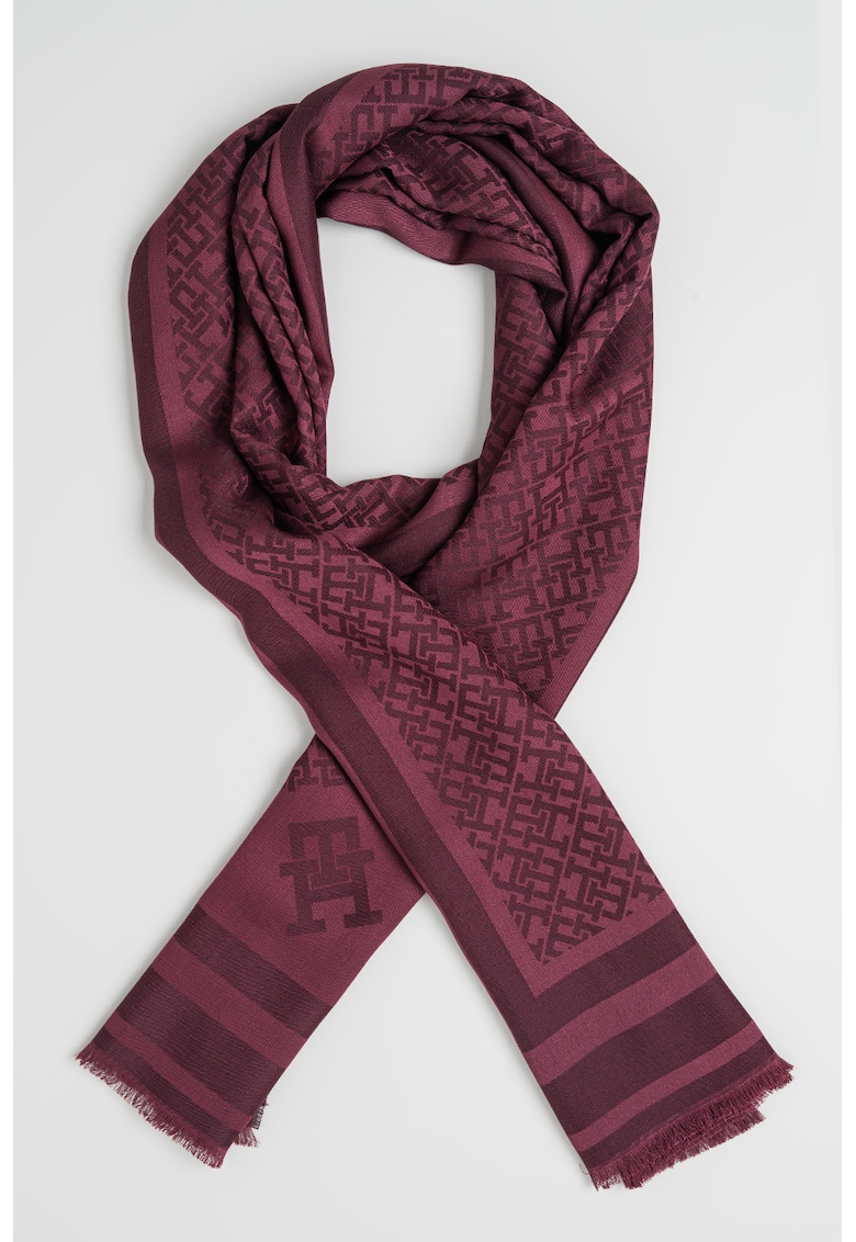 Esarfa din amestec de lana si modal cu monograma - Violet tyrian